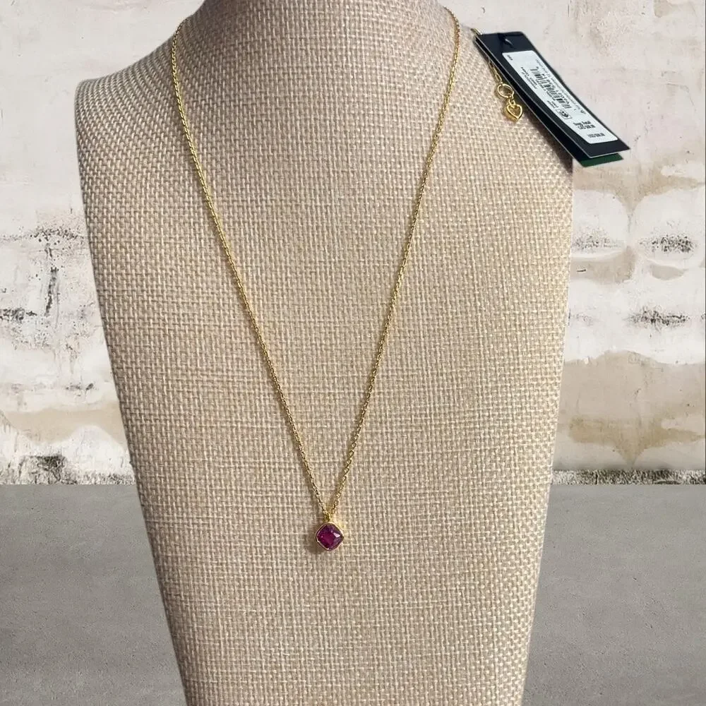 Kate Spade $58 Bubbly Bezel Gold Necklace with Pink Pendant NWT